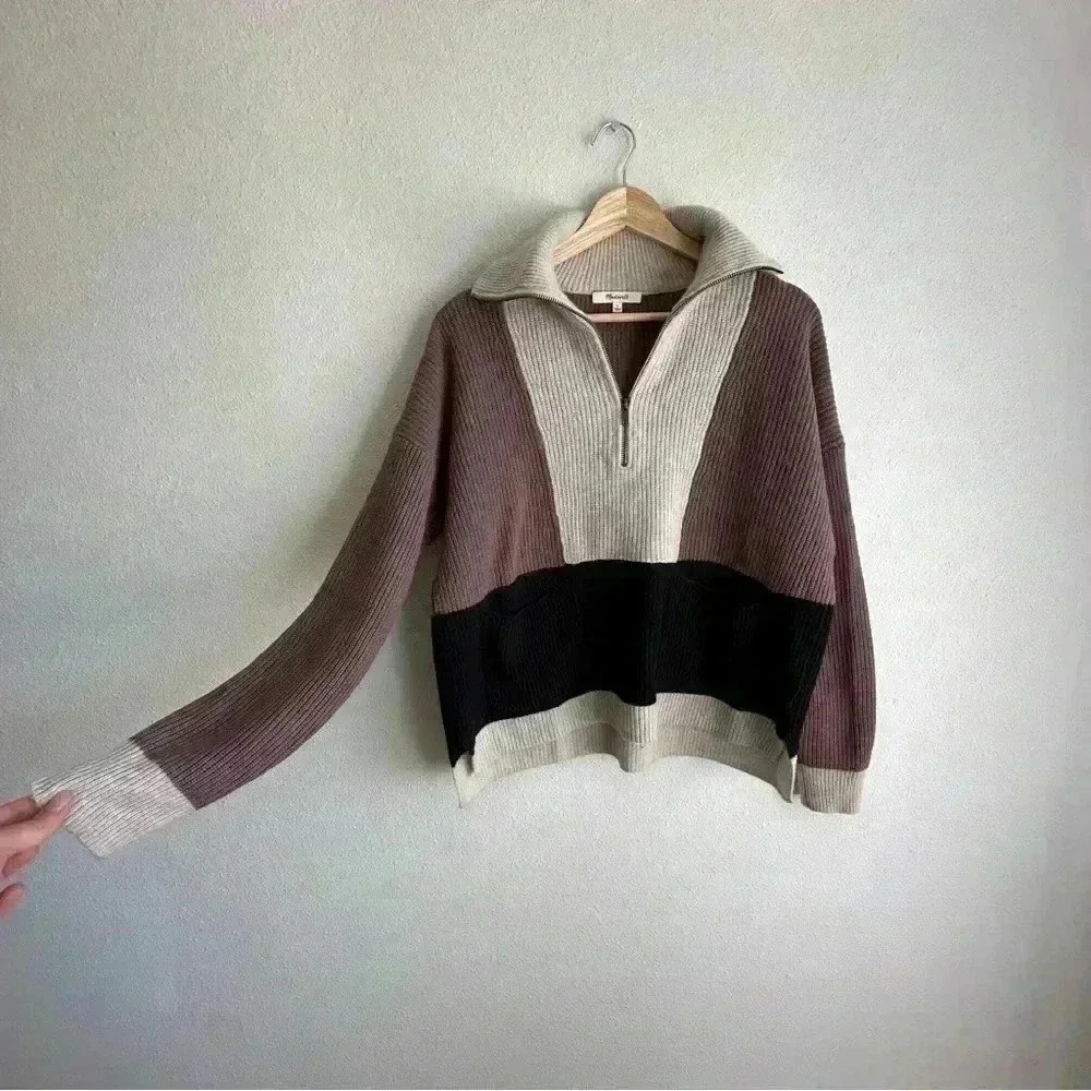Madewell - Quart Zip Color Block Pull Over Sweater - Picture 2 of 6